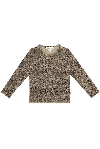 House of Jamie Rib Long Sleeve Tee Girls Charcoal Little Leopard | shirt
