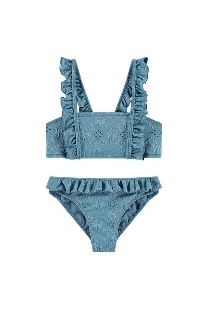 Beachlife Girls Ruffled Bikini Set Blue Embroidery | zwemkleding