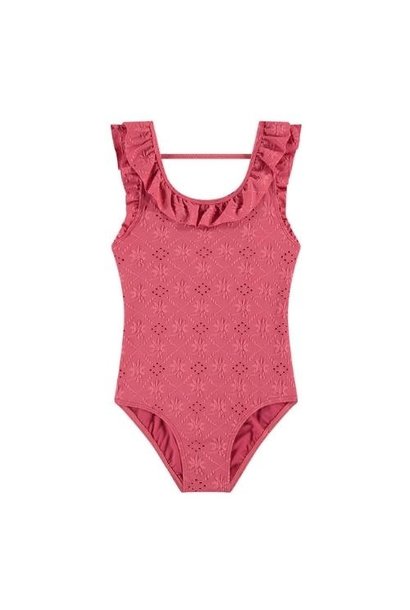 Beachlife Girls Ruffled Bathingsuit Pink Embroidery | badpak