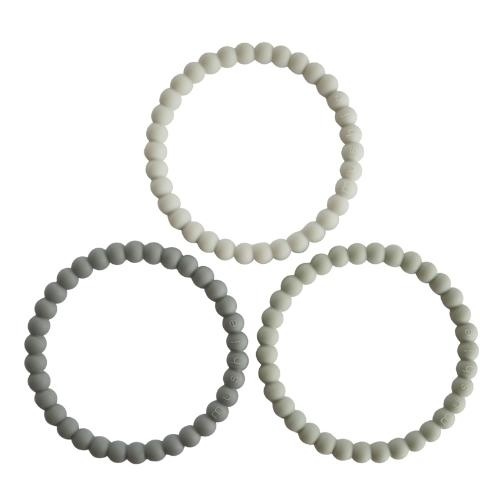 Mushie Silicone Bracelet 3-pack Green Tea Cool Gray Sea Sal | bijtringen-1