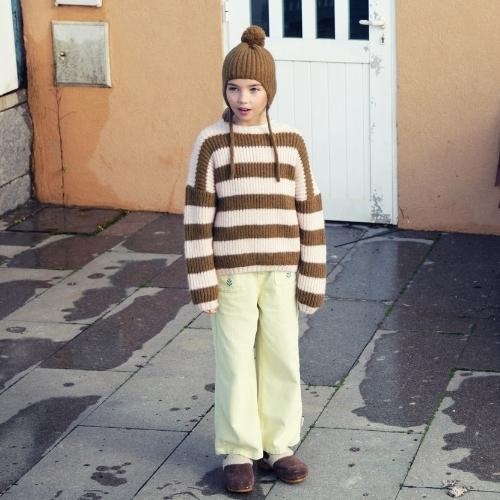 Piupiuchick Knitted sweater Green & ecru stripes | trui | Labels