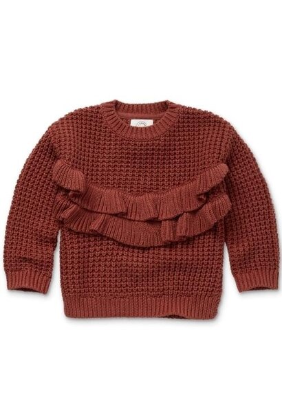 Sproet & Sprout Ruffle sweater girls Barn red | trui
