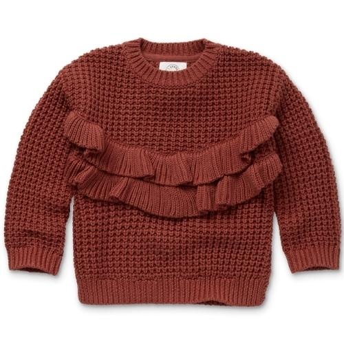 Sproet & Sprout Ruffle sweater girls Barn red | trui-1