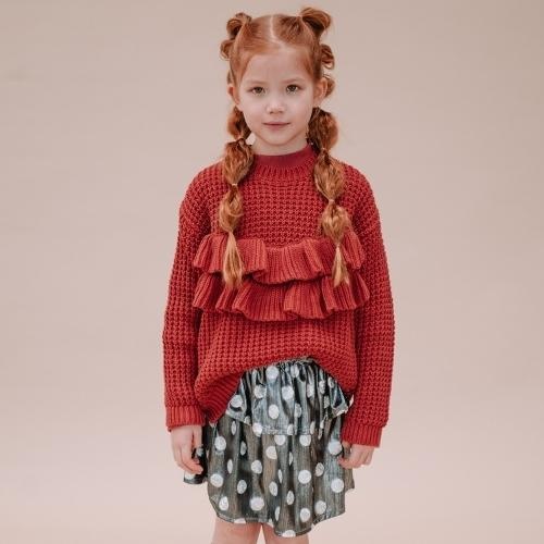 Sproet & Sprout Ruffle sweater girls Barn red | trui-2