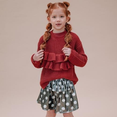 Sproet & Sprout Ruffle sweater girls Barn red | trui-3
