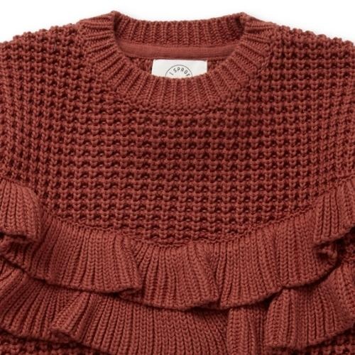 Sproet & Sprout Ruffle sweater girls Barn red | trui-4