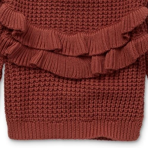 Sproet & Sprout Ruffle sweater girls Barn red | trui-5