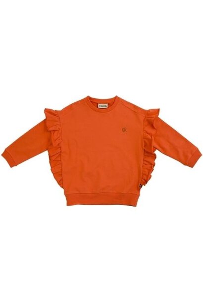 CarlijnQ Basics - sweater with side ruffles orange | trui