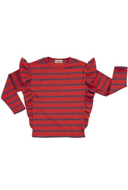 CarlijnQ Stripes red/blue - ruffled longsleeve top | shirt