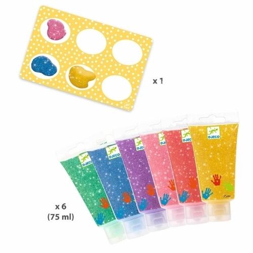 Djeco vingerverfset ''glitter'' 6 tubes | kinderverf-3