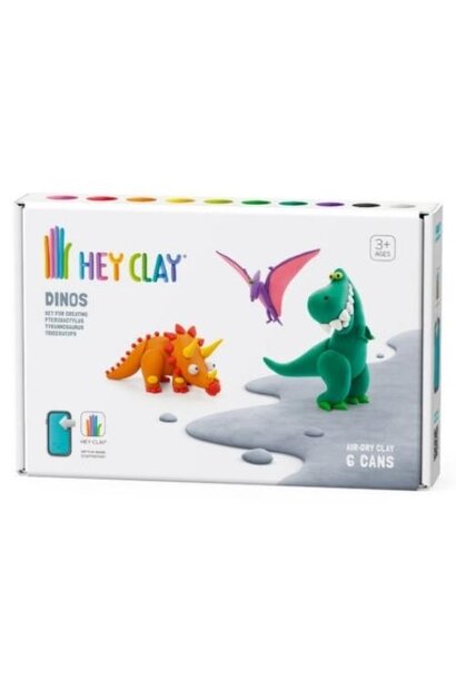 Hey Clay dinos: pterodactylus, triceratops, tyrannosaurus - 6 cans | boetseerklei