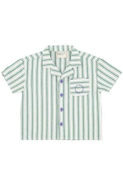 Piupiuchick hawaiian shirt white w/ large green stripes | blouse