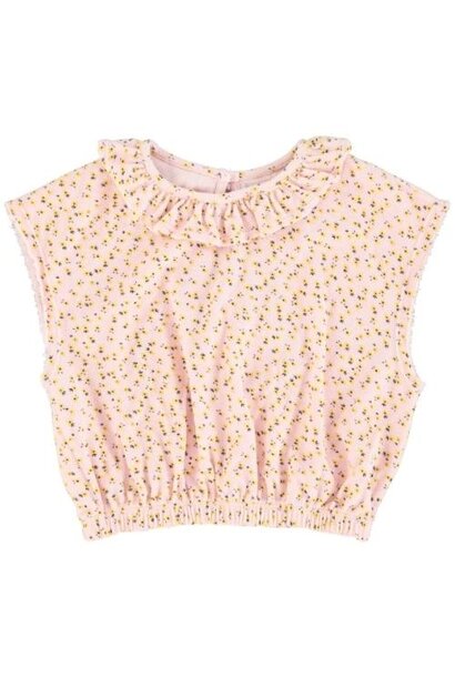 Piupiuchick sleeveless blouse w/ collar light pink w/ yellow flowers | top