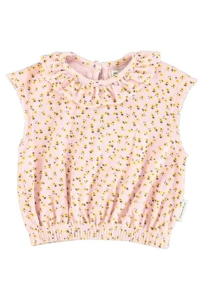 Piupiuchick baby sleeveless blouse w/ collar light pink w/ yellow flowers | top
