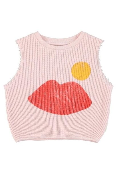 Piupiuchick sleeveless top light pink w/ lips print | shirt