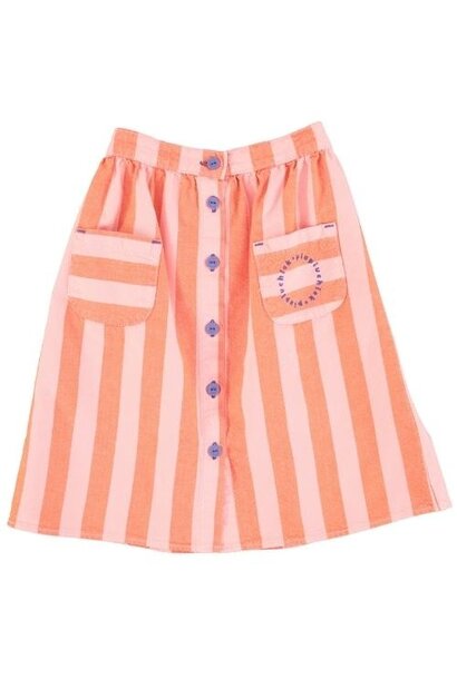 Piupiuchick long skirt w/ front pockets orange & pink stripes | rok