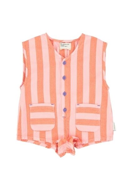 Piupiuchick short sleeveless jumpsuit orange & pink stripes | playsuit