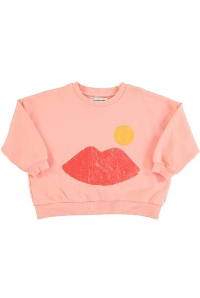 Piupiuchick sweatshirt coral w/ lips print | trui