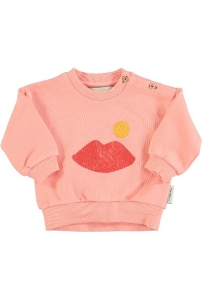 Piupiuchick baby sweatshirt coral w/ lips print | trui