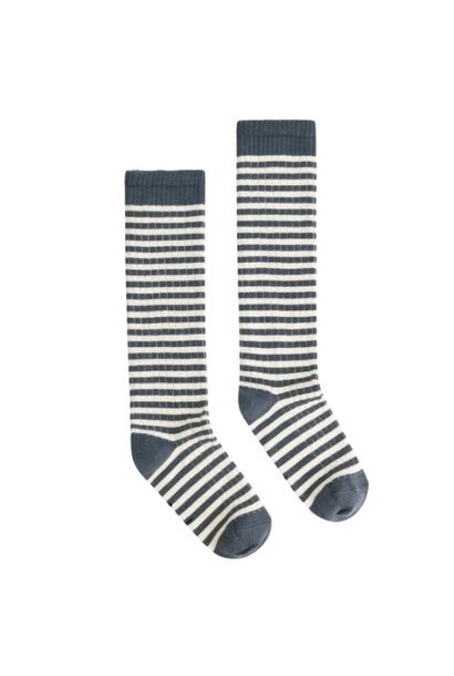 Gray Label long ribbed socks blue grey - cream | sokken