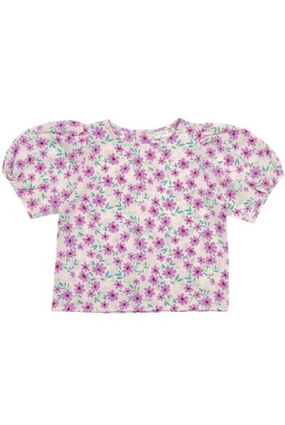 Petit Blush ballon sleeve blouse purple flowers | top