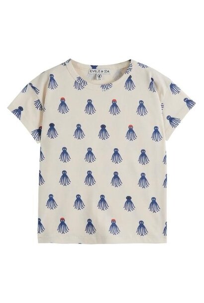 Emile et Ida tee shirt creme octopus bleu | t-shirt