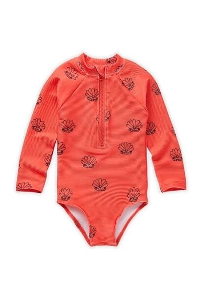 Sproet & Sprout swimsuit longsleeve shell print coral | badpak