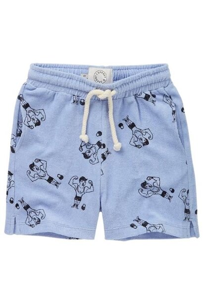 Sproet & Sprout terry short strong man print blue mood | korte broek