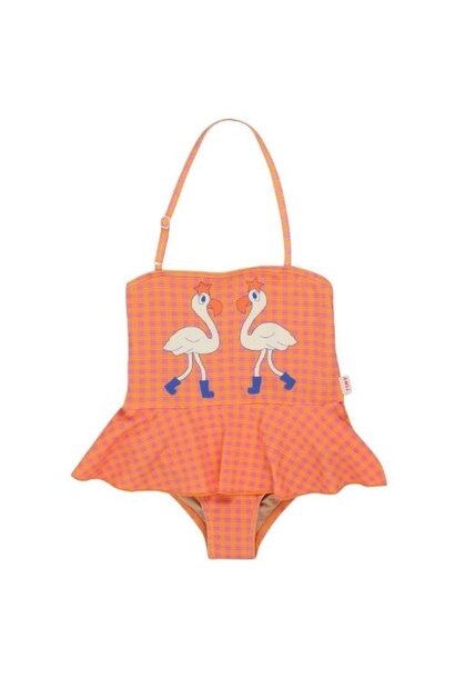 Tinycottons flamingos swimsuit marigold dark pink | badpak