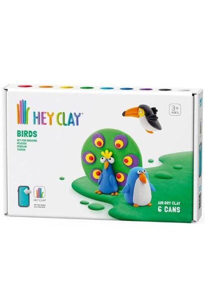 Hey Clay birds: toucan, penguin, peacock - 6 cans | boetseerklei