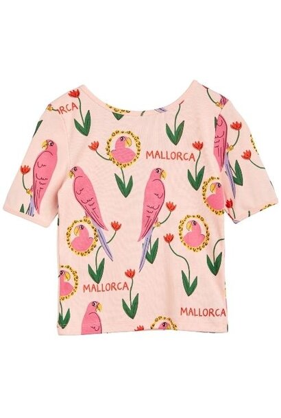 Mini Rodini parrots aop ballet ss tee pink | t-shirt