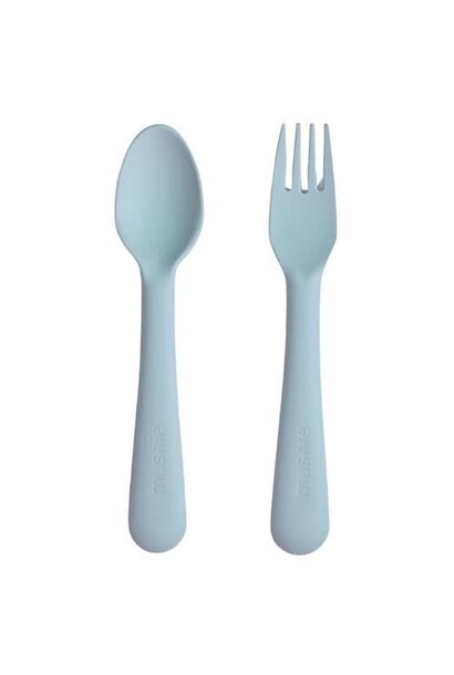 Mushie fork & spoon powder blue | kinderbestek