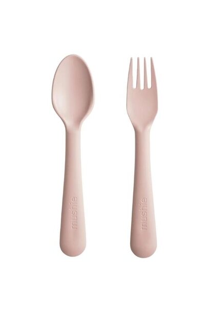 Mushie fork & spoon blush | kinderbestek