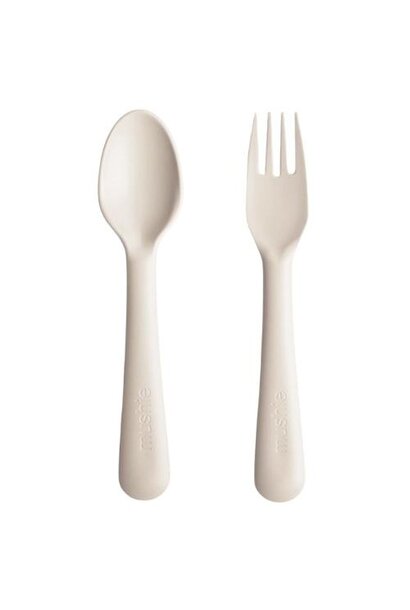 Mushie fork & spoon ivory | kinderbestek