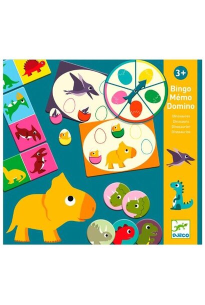 Djeco spelletjesdoos ''dinosaurus'' bingo, memorie, domino | spelletjes