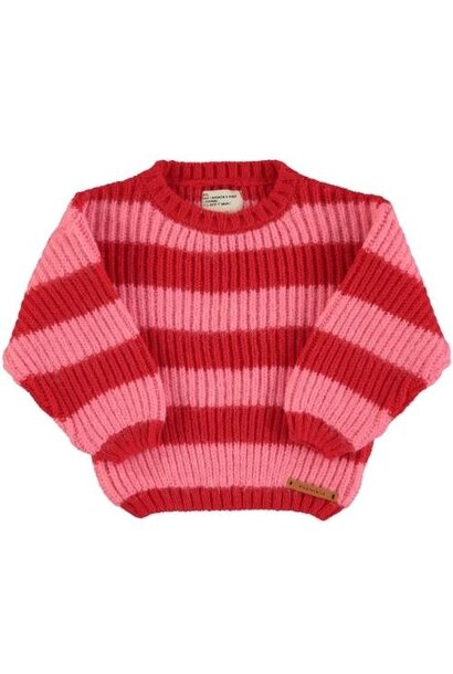 Piupiuchick knitted sweater red & pink stripes | trui