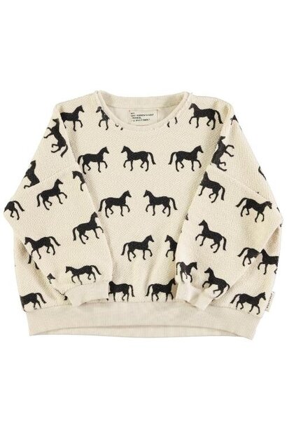 Piupiuchick sweatshirt ecru w/ black horses | trui