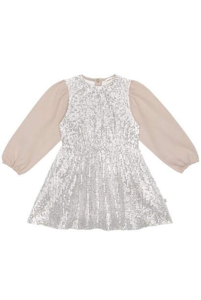 House of Jamie balloon sequins dress french grey & ecru | jurk