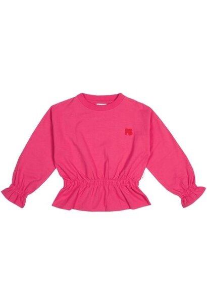 Petit Blush ruffle sweater elastic waist raspberry sorbet | trui