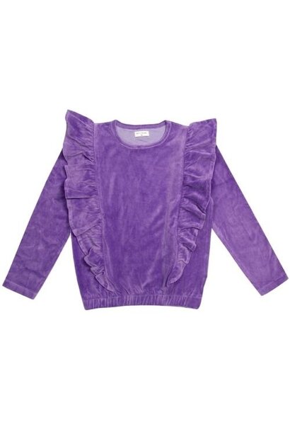 Petit Blush ruffle sweater velour paisley purple | trui