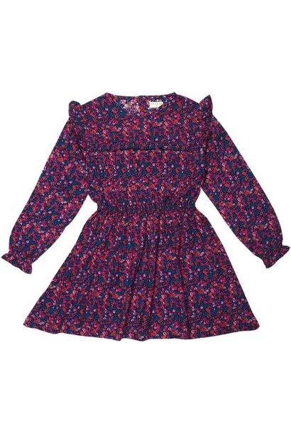 Petit Blush ruffle dress blossom plum aop | jurk