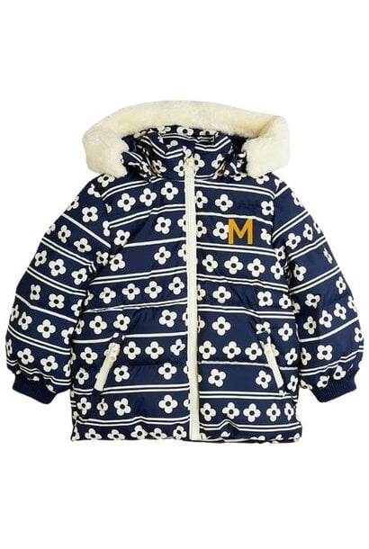 Mini Rodini flowers aop hooded puffer jacket blue | jas