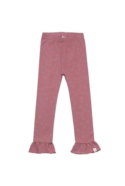 Navy Natural ruffle legging mauve dotted flower | broek