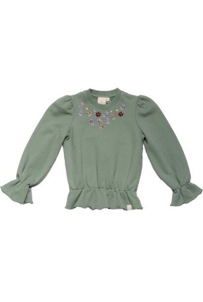 Navy Natural keesje sweater green flower | trui