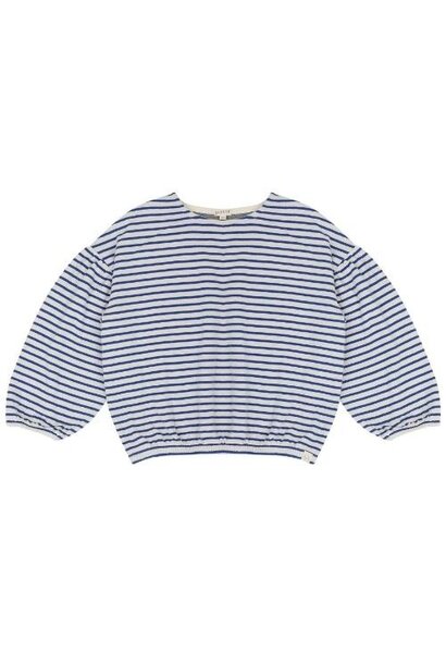 Jenest isa t-shirt ls coral blue ecru stripe - grey melange | longsleeve