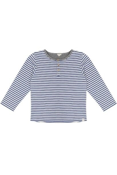 Jenest tobe t-shirt ls coral blue ecru stripe - grey melange | longsleeve