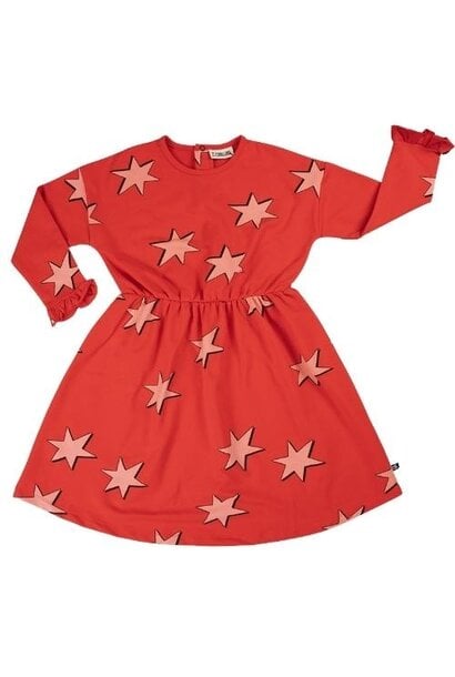 CarlijnQ stars - dress longsleeve ruffles red | jurk