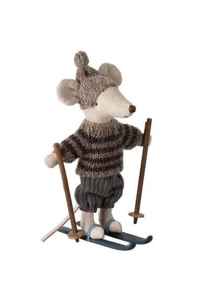 Maileg winter mouse with ski set big brother - grey | muis