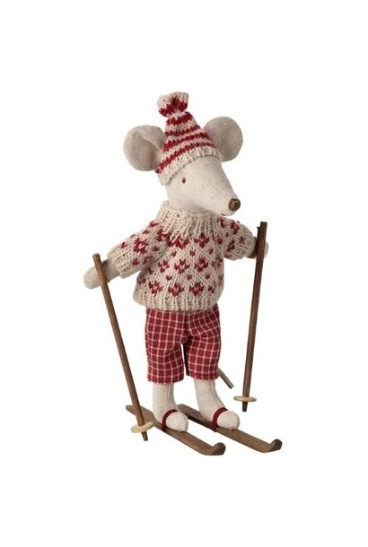 Maileg winter mouse with ski set mum - red | muis
