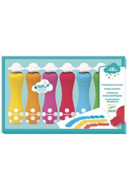 Djeco foam markers - 6 stuks | schuimstiften